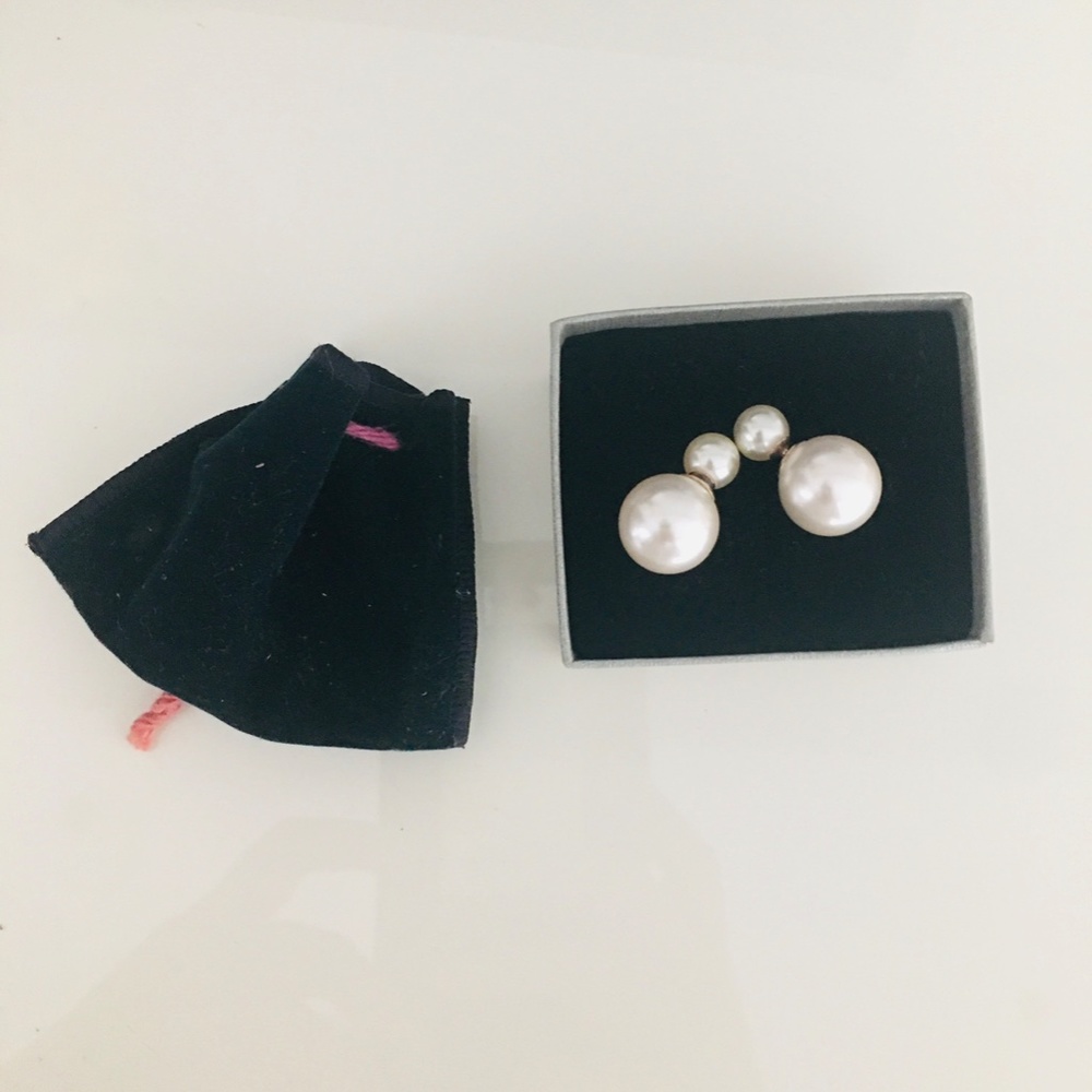 FRESHWATER WHITE ROUND PEARL DOUBLE PEARL STUDS & SILVER 925 - Picture 4 of 13